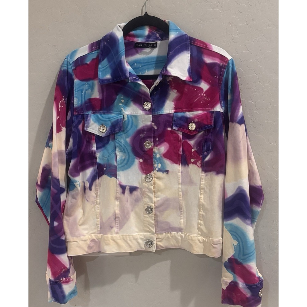 Rock N Karma Miracle Fabric Stretch Jacket Womens LARGE Abstract Swirl Print Art